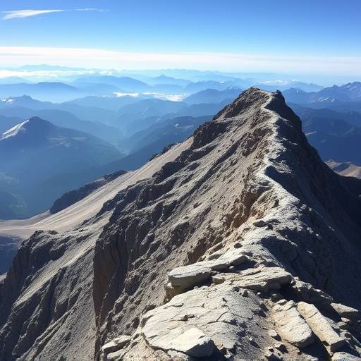 A challenging alpine ridge walk with sheer drops and distant mountain ranges, for experienced hikers.