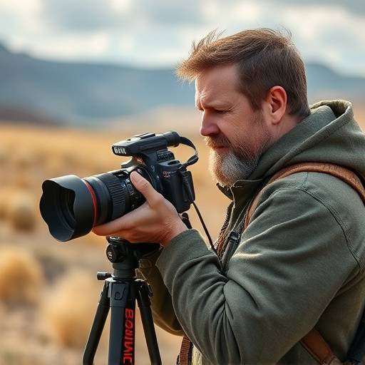 Ben Carter, a photographer with a camera, in an outdoor setting.