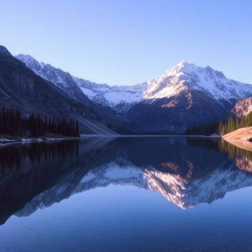 Serene alpine lake reflecting snow-capped peaks in the Ansel Adams Wilderness